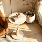Sculptural Travertine Side Table Series with Dual-Circle Base and Soft Organic Lines Main Product Image