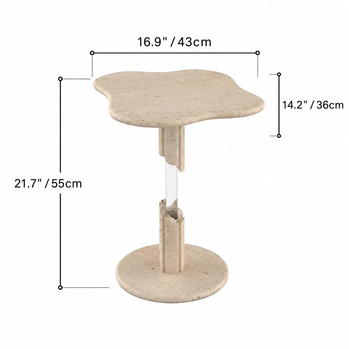 Sculptural Travertine Side Table Series with Dual-Circle Base and Soft Organic Lines Dimensions