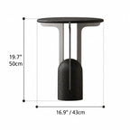 Sculptural Travertine Side Table With Brushed Metal Top, Warm Neutral Accent Dimensions