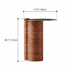 Sculptural Travertine Side Table With Brushed Metal Top, Warm Neutral Accent Dimensions