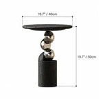 Sculptural Travertine Side Table With Brushed Metal Top, Warm Neutral Accent Dimensions