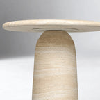 Sculptural Travertine Side Table with Rounded Top and Pedestal Base