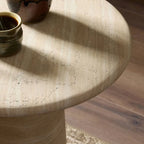Sculptural Travertine Side Table with Rounded Top and Pedestal Base