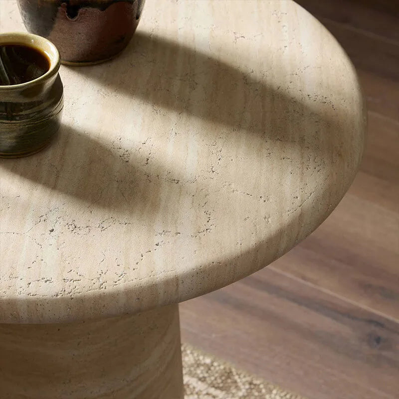 Sculptural Travertine Side Table with Rounded Top and Pedestal Base