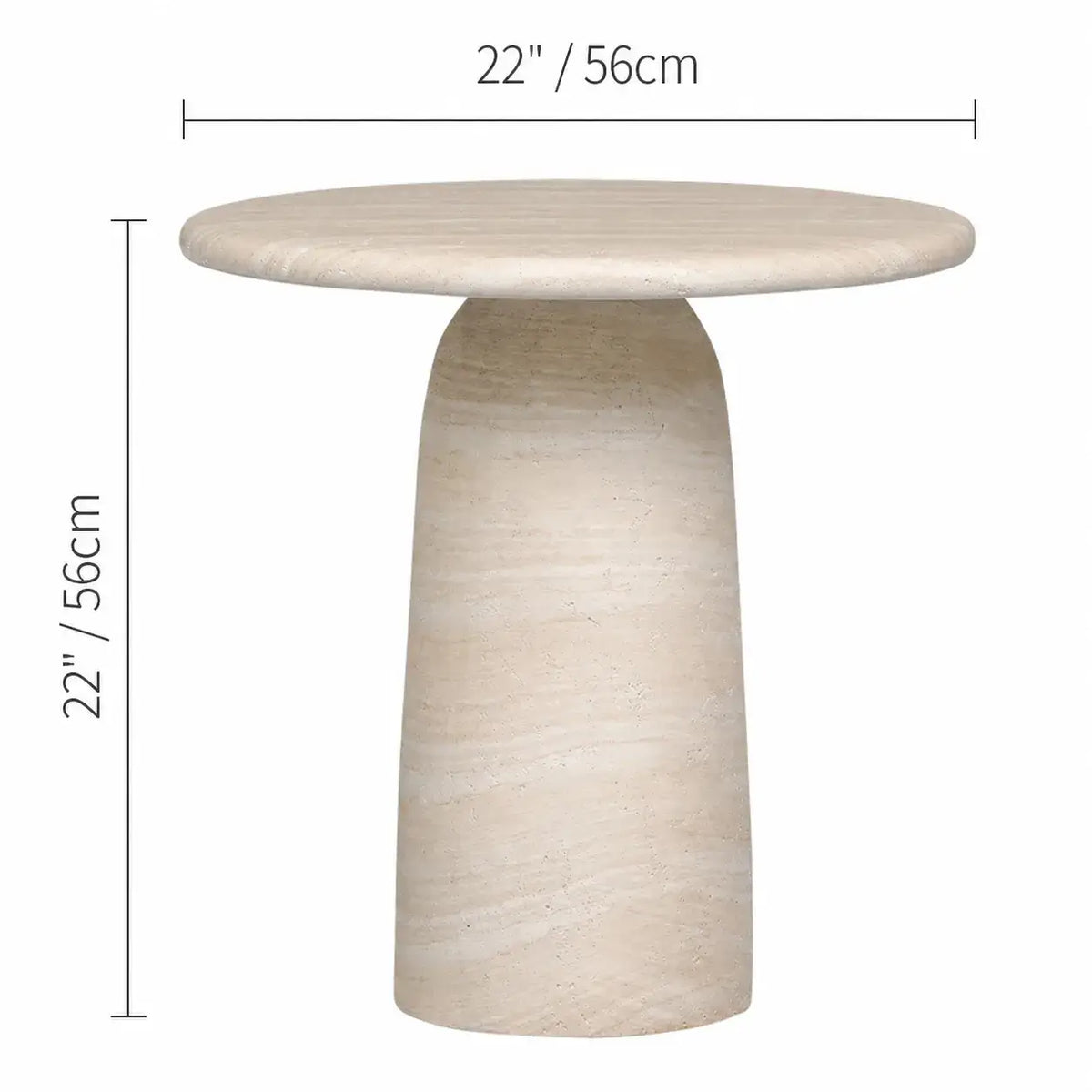 Sculptural Travertine Side Table with Rounded Top and Pedestal Base Dimensions
