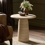 Sculptural Travertine Side Table with Rounded Top and Pedestal Base Main Product Image