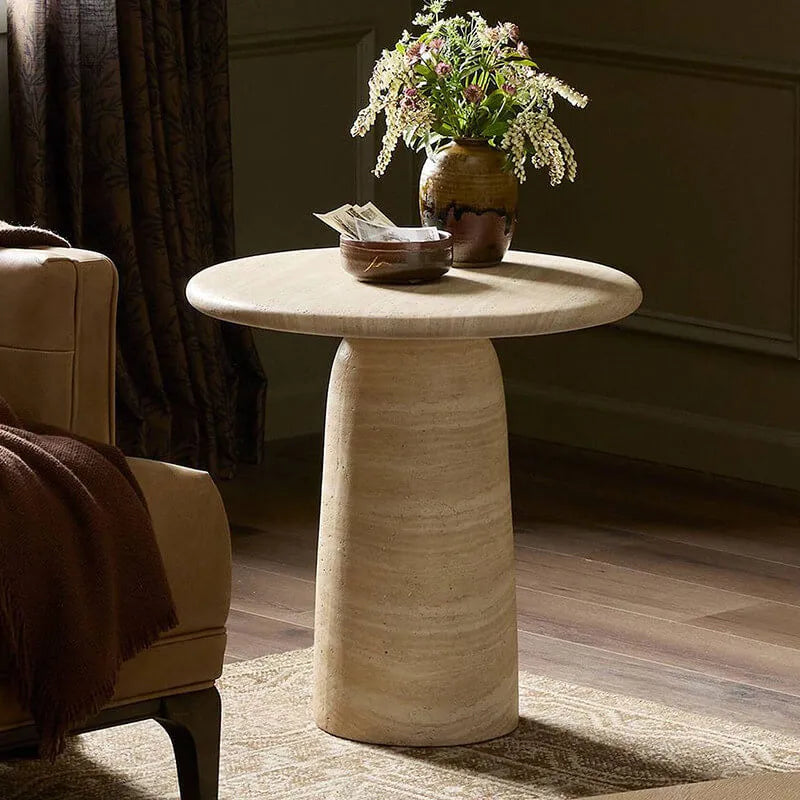 Sculptural Travertine Side Table with Rounded Top and Pedestal Base Main Product Image Main image