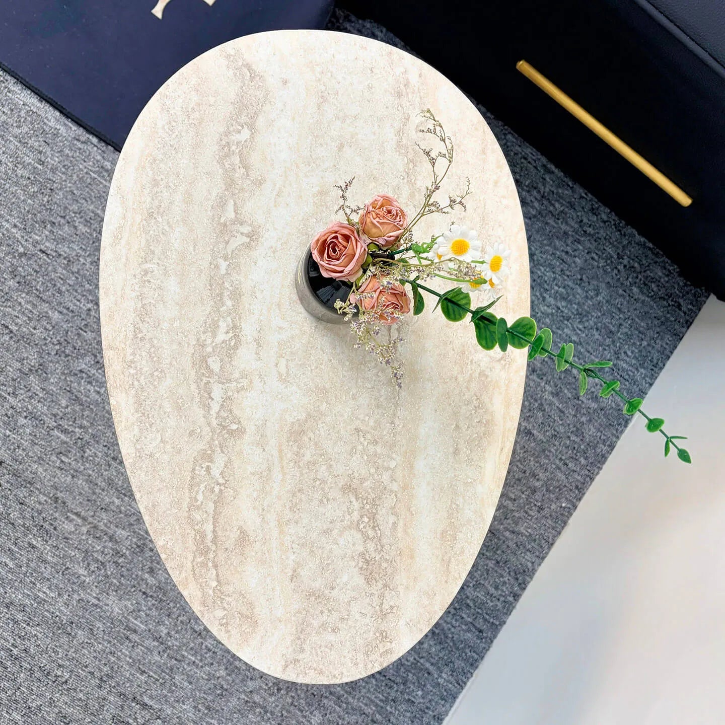 Sculptural Travertine Side Table With Rounded Tray Top and Soft Wabi-Sabi Silhouette Secondary image