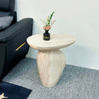 Sculptural Travertine Side Table With Rounded Tray Top and Soft Wabi-Sabi Silhouette