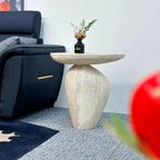 Sculptural Travertine Side Table With Rounded Tray Top and Soft Wabi-Sabi Silhouette