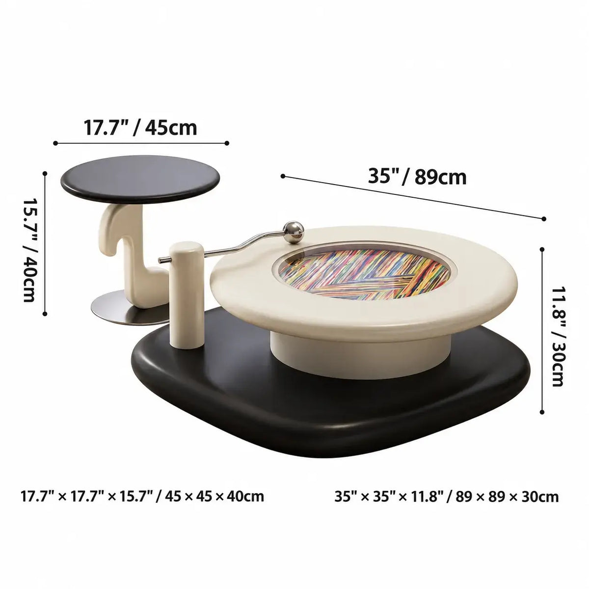 Sculptural Two-Piece Coffee Table Set with Glass Inlay and Side Table