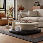Sculptural Two-Piece Coffee Table Set with Glass Inlay and Side Table
