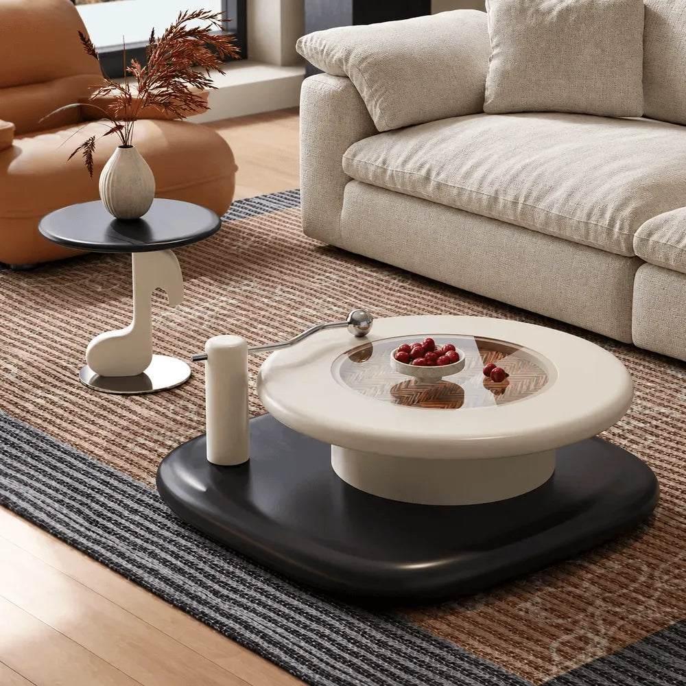 Sculptural Two-Piece Coffee Table Set with Glass Inlay and Side Table Main Product Image