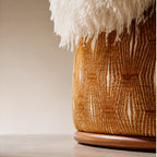 Sculptural Two-Tone Lounge Chair with Faux Wool and Woven Base
