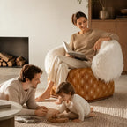 Sculptural Two-Tone Lounge Chair with Faux Wool and Woven Base