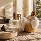 Sculptural Two-Tone Lounge Chair with Faux Wool and Woven Base