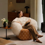 Sculptural Two-Tone Lounge Chair with Faux Wool and Woven Base