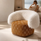 Sculptural Two-Tone Lounge Chair with Faux Wool and Woven Base Main Product Image