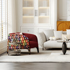 Sculptural Velvet Accent Chair with Geometric Back, Retro Living Room