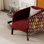 Sculptural Velvet Accent Chair with Geometric Back, Retro Living Room