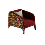 Sculptural Velvet Accent Chair with Geometric Back, Retro Living Room