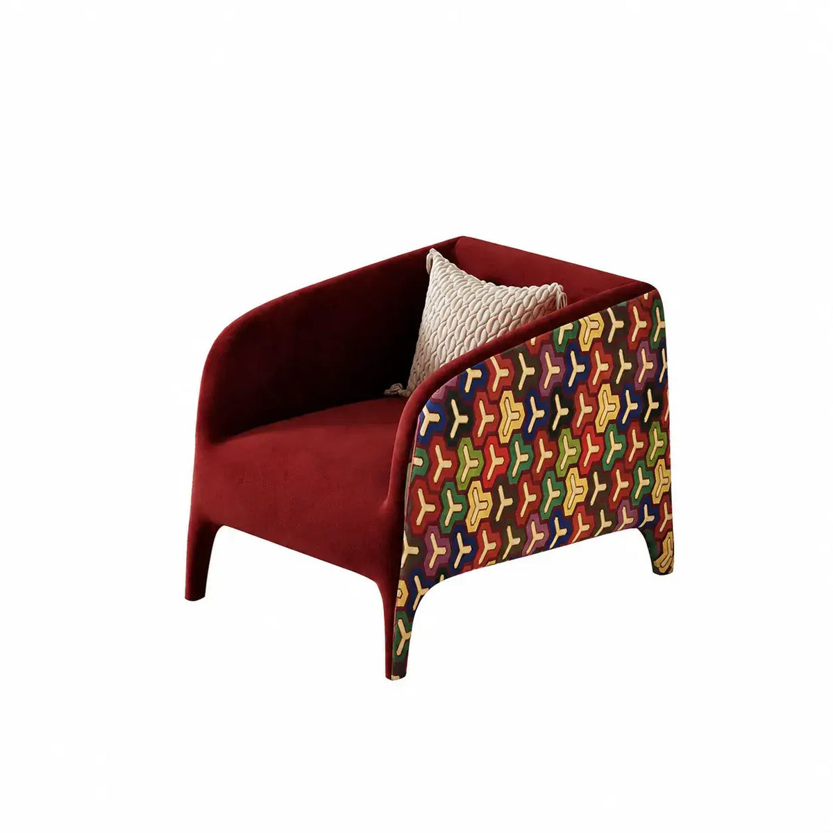 Sculptural Velvet Accent Chair with Geometric Back, Retro Living Room