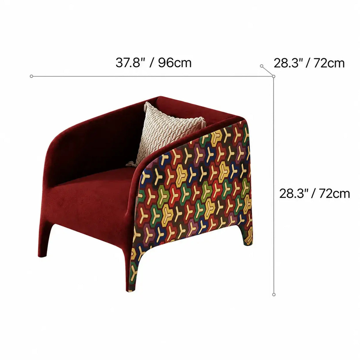 Sculptural Velvet Accent Chair with Geometric Back, Retro Living Room Dimensions