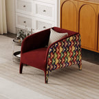 Sculptural Velvet Accent Chair with Geometric Back, Retro Living Room Main Product Image