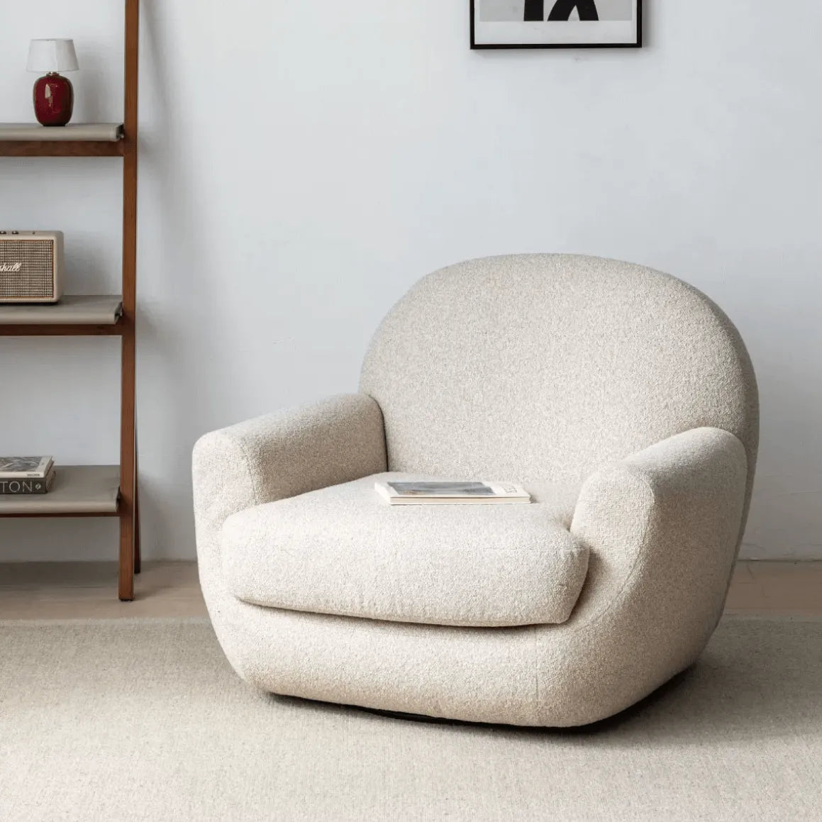 Sculptural Velvet Accent Chair With Swivel Base and Embrace Comfort