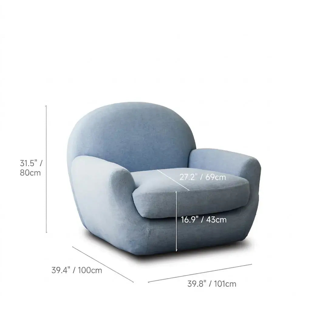Sculptural Velvet Accent Chair With Swivel Base and Embrace Comfort Dimensions