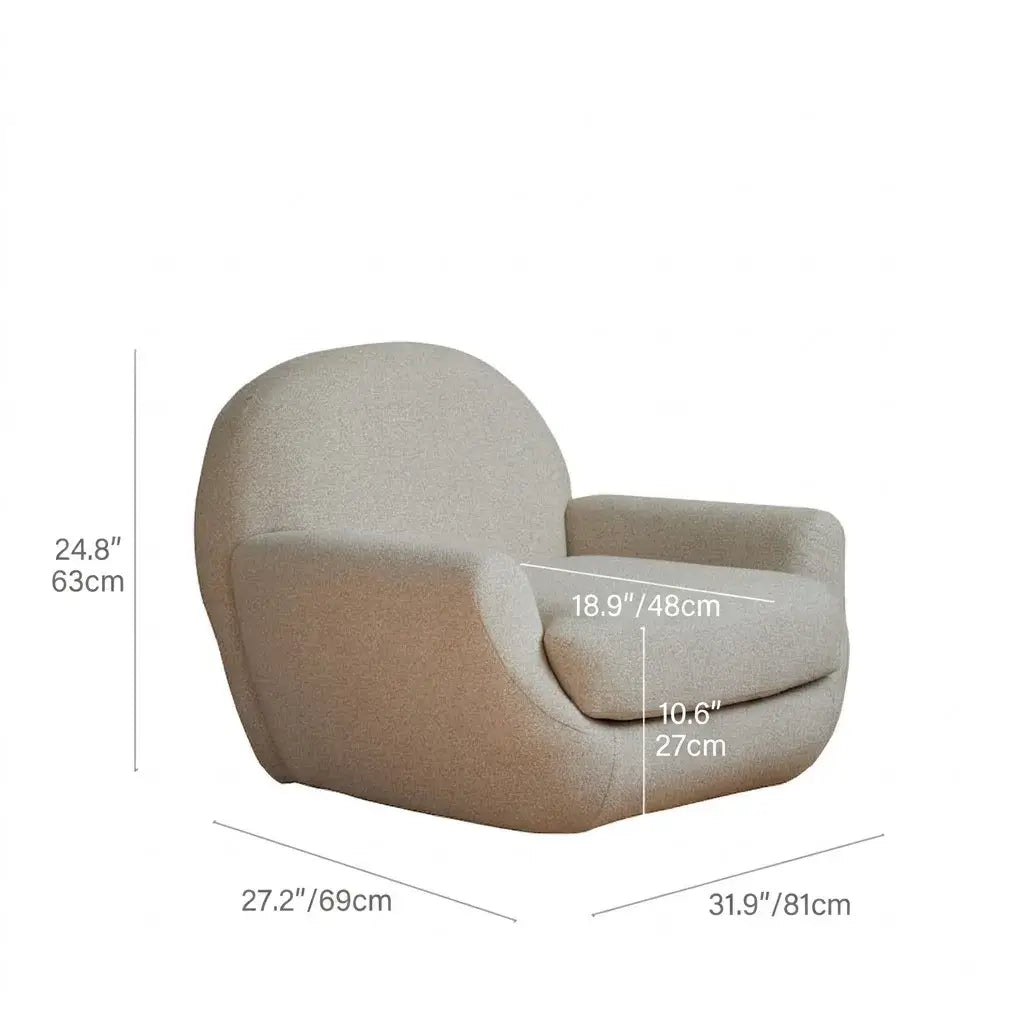 Sculptural Velvet Accent Chair With Swivel Base and Embrace Comfort Dimensions