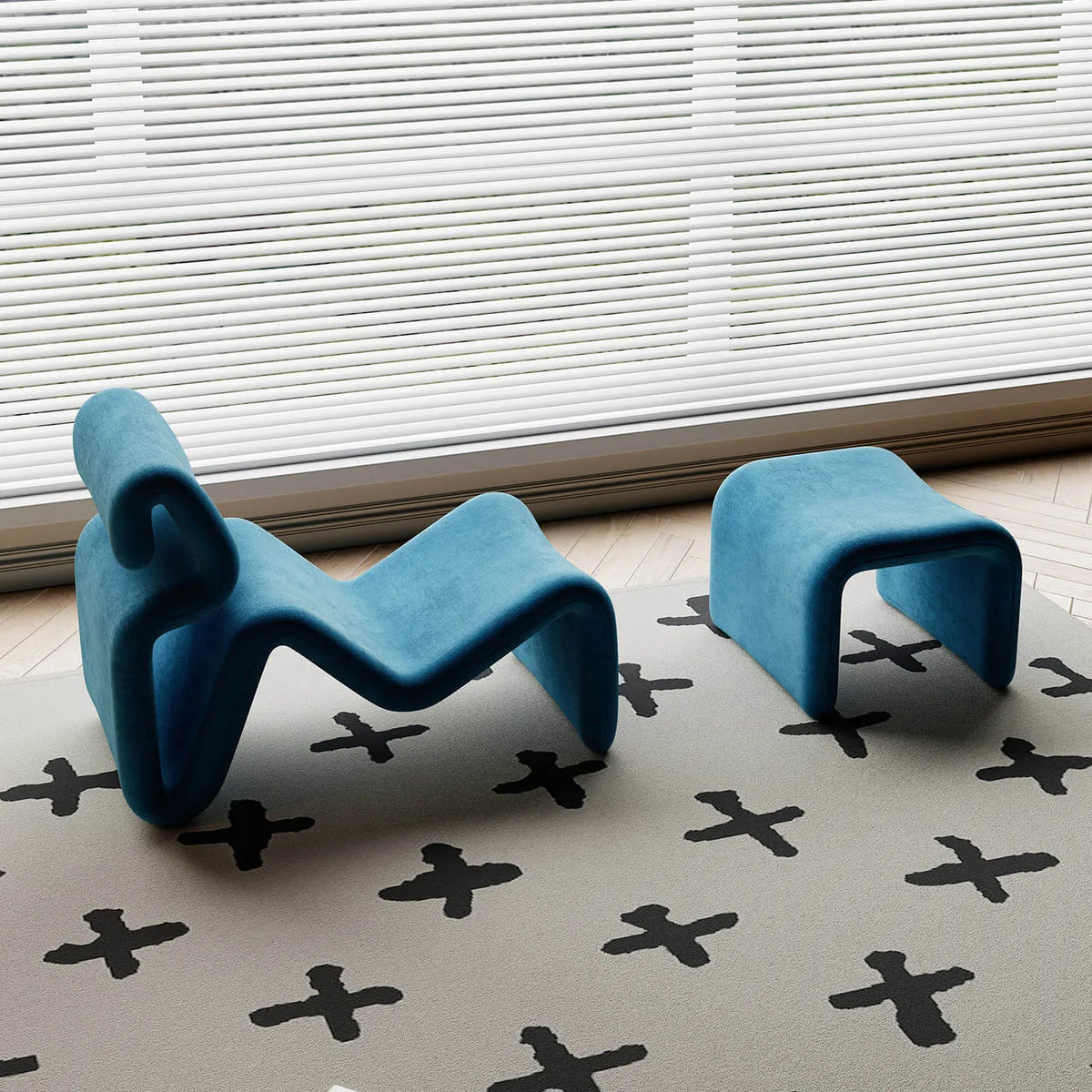 Sculptural Velvet Etcetera Chair and Ottoman for Reading Nooks