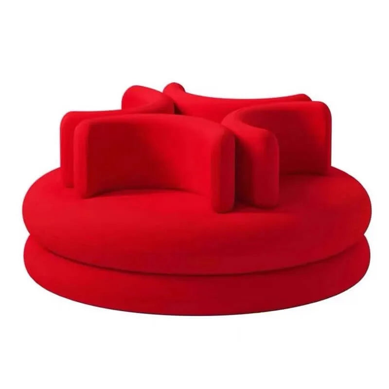 Sculptural Velvet Round Sofa with Wraparound Back for Lounge Spaces