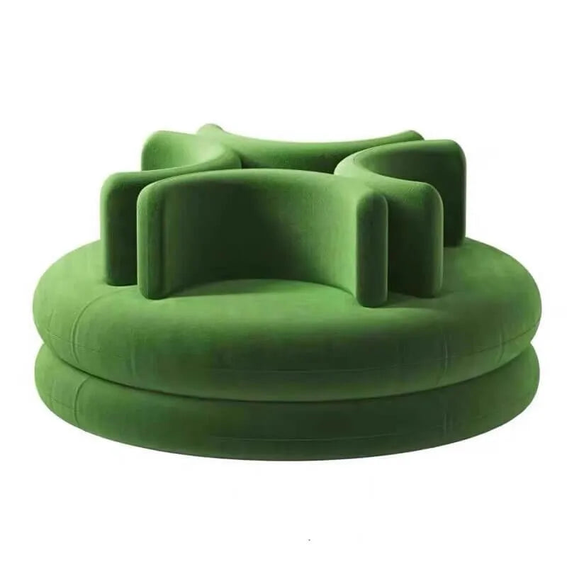 Sculptural Velvet Round Sofa with Wraparound Back for Lounge Spaces Main Product Image
