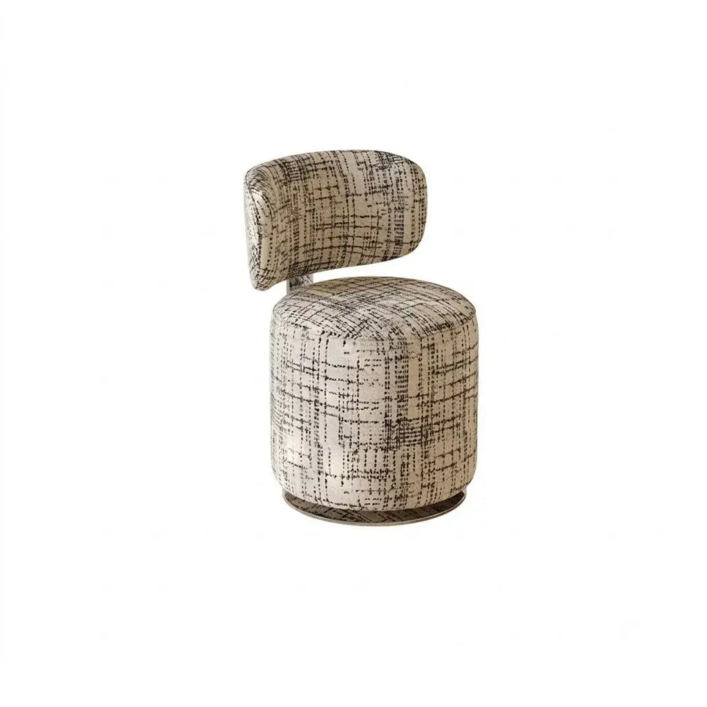 Sculptural Velvet Vanity Stool With Dual Swivel Back and Polished Steel Base