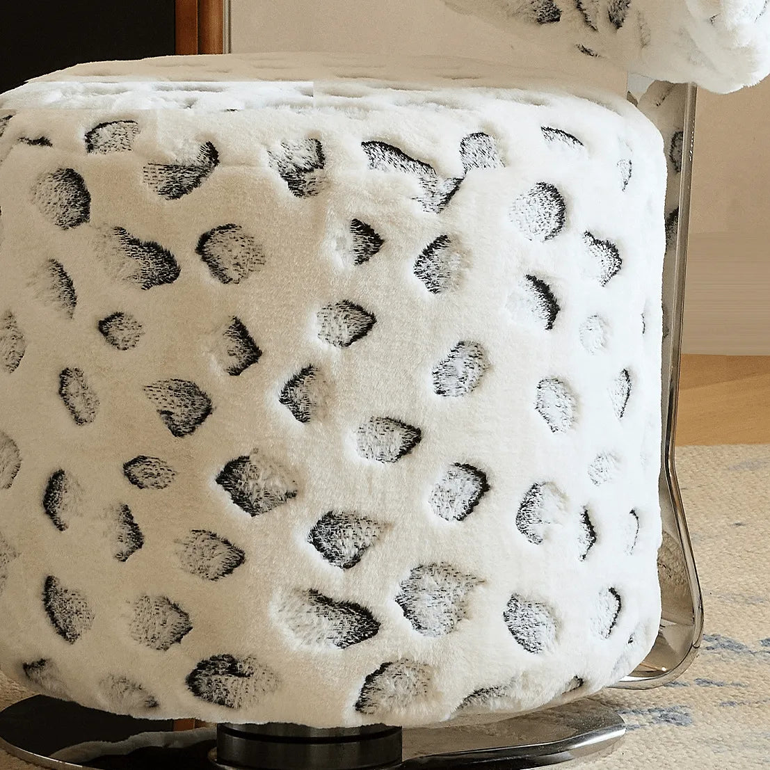 Sculptural Velvet Vanity Stool With Dual Swivel Back and Polished Steel Base