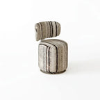 Sculptural Velvet Vanity Stool With Dual Swivel Back and Polished Steel Base