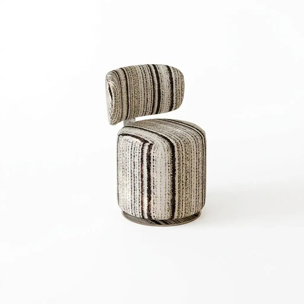 Sculptural Velvet Vanity Stool With Dual Swivel Back and Polished Steel Base