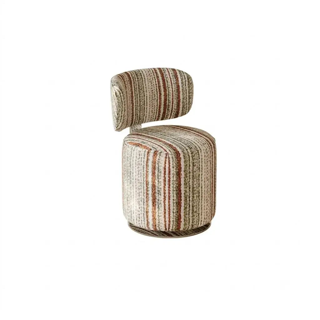 Sculptural Velvet Vanity Stool With Dual Swivel Back and Polished Steel Base