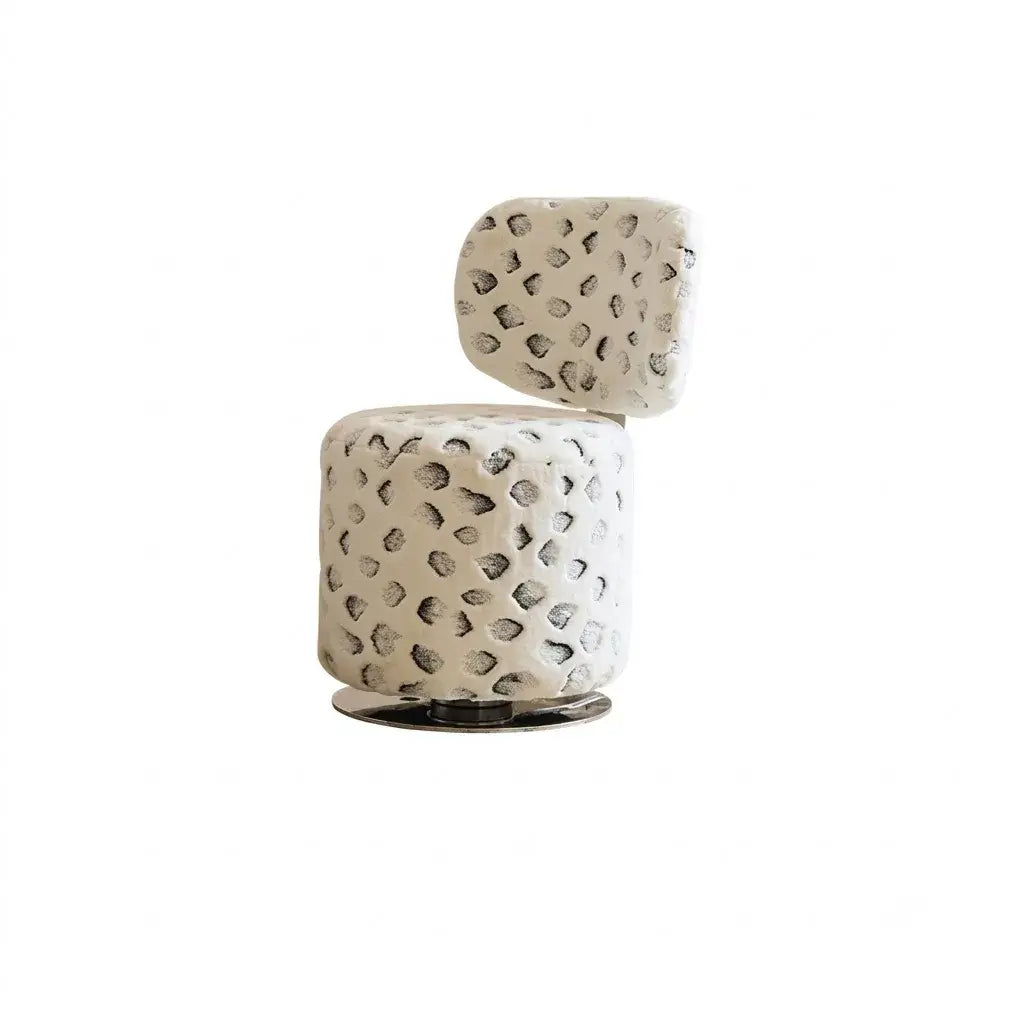 Sculptural Velvet Vanity Stool With Dual Swivel Back and Polished Steel Base