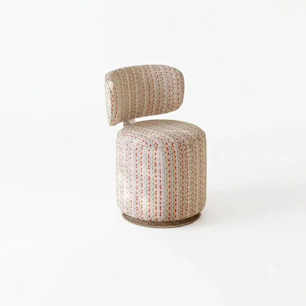 Sculptural Velvet Vanity Stool With Dual Swivel Back and Polished Steel Base