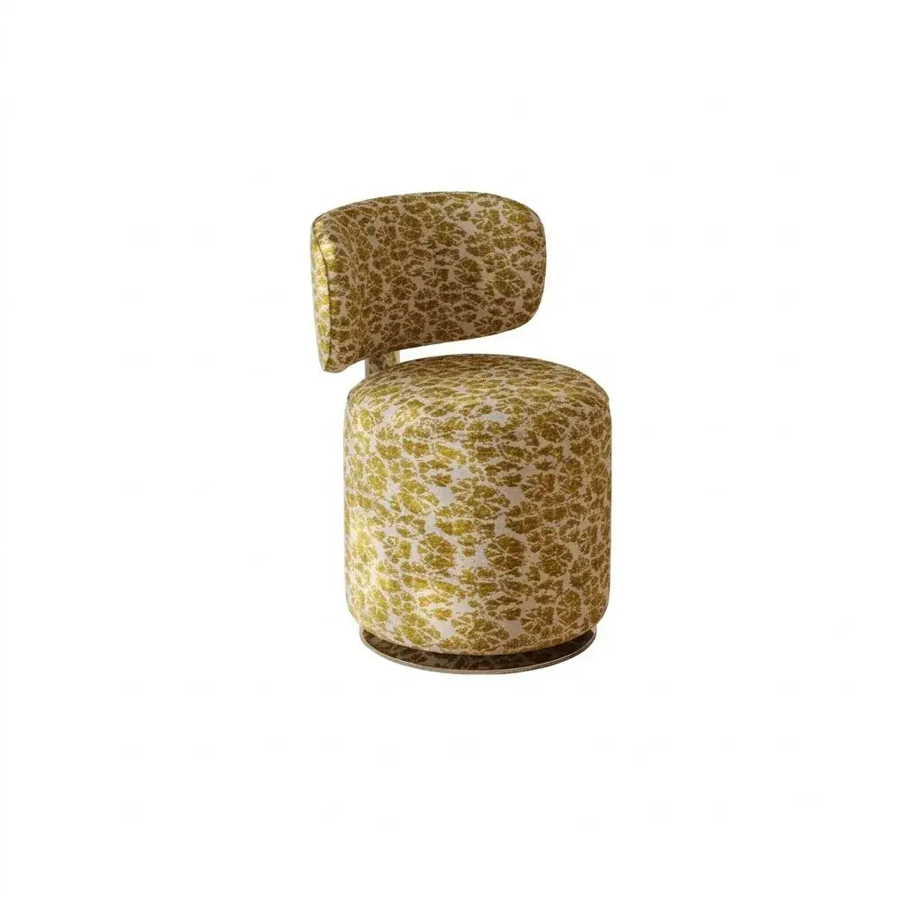 Sculptural Velvet Vanity Stool With Dual Swivel Back and Polished Steel Base