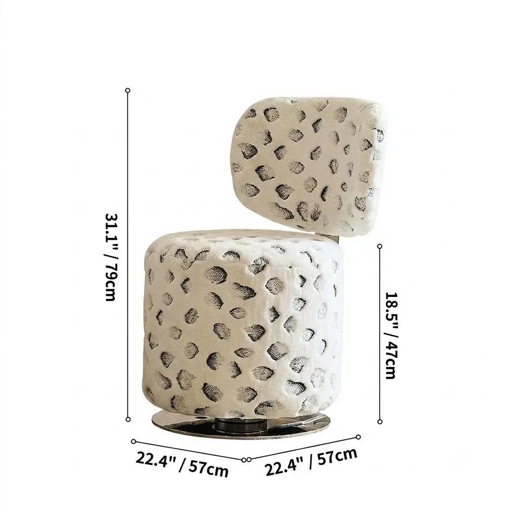 Sculptural Velvet Vanity Stool With Dual Swivel Back and Polished Steel Base Dimensions