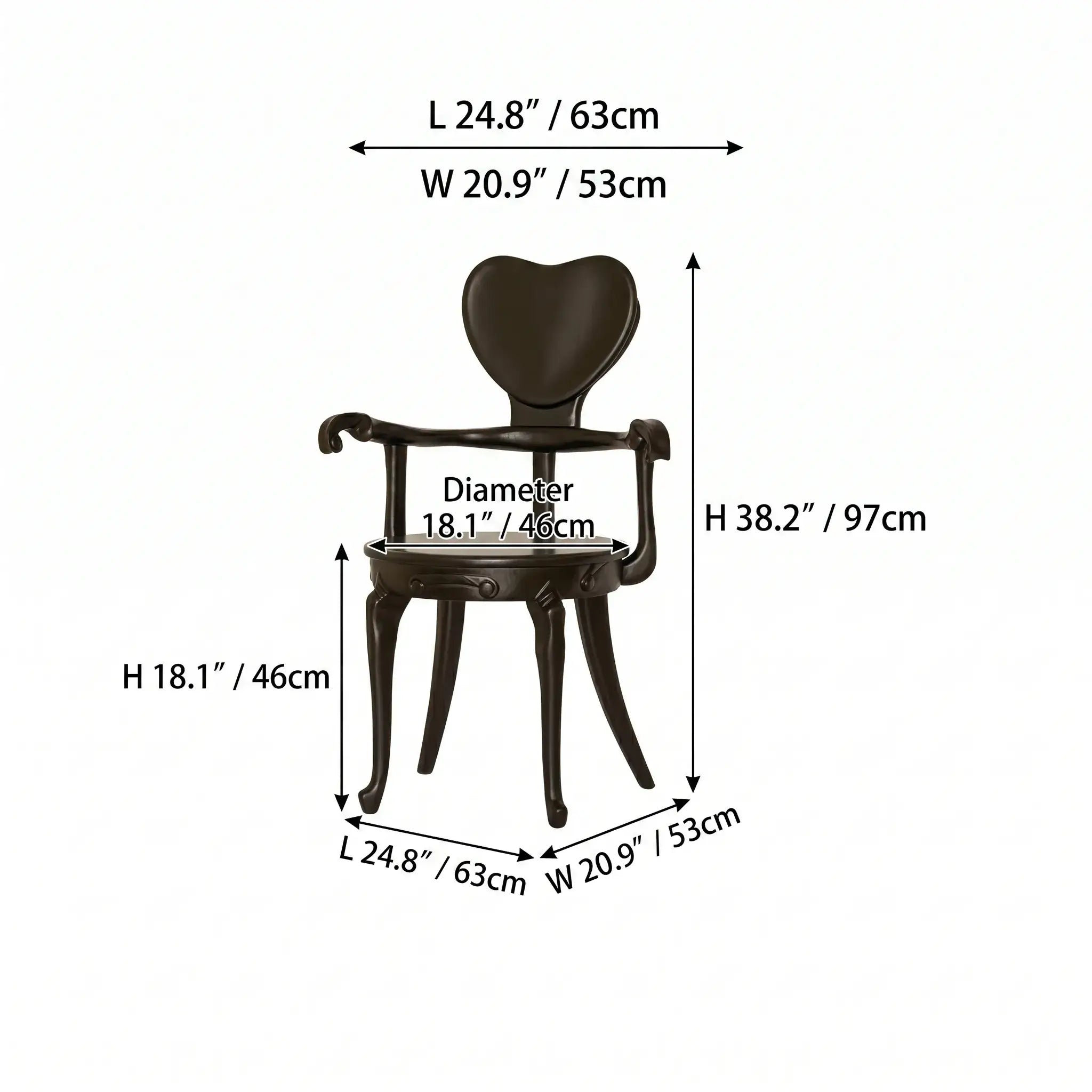 Sculptural Vintage Dining Chair with Heart Back and Hand-Carved Arms