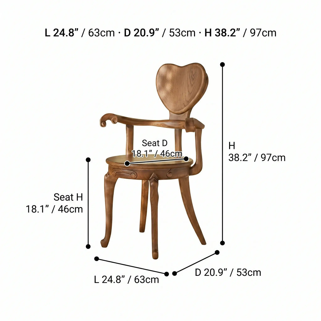 Sculptural Vintage Dining Chair with Heart Back and Hand-Carved Arms