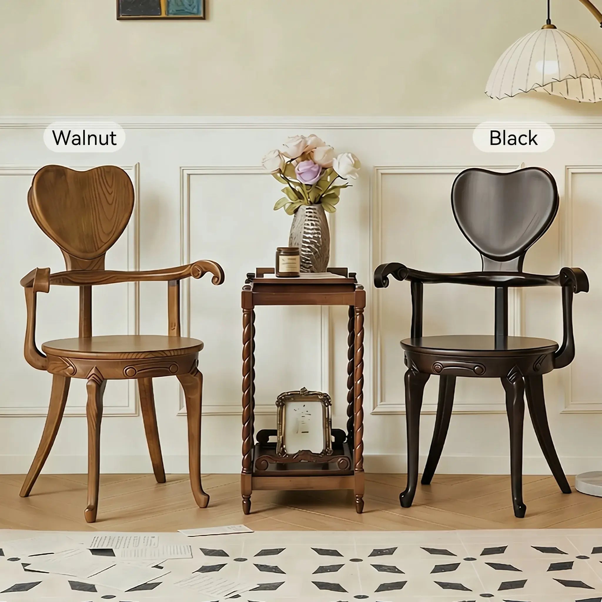 Sculptural Vintage Dining Chair with Heart Back and Hand-Carved Arms