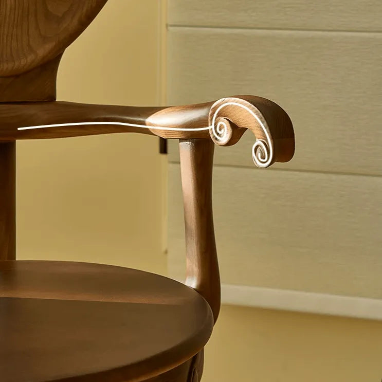Sculptural Vintage Dining Chair with Heart Back and Hand-Carved Arms