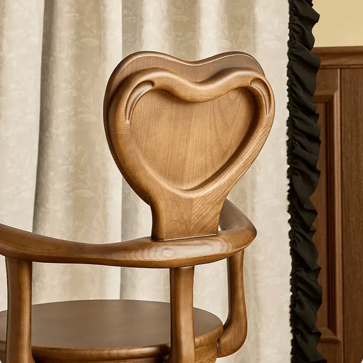 Sculptural Vintage Dining Chair with Heart Back and Hand-Carved Arms