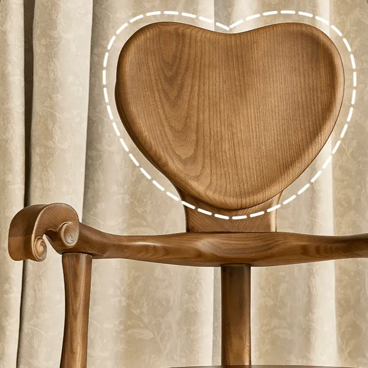 Sculptural Vintage Dining Chair with Heart Back and Hand-Carved Arms