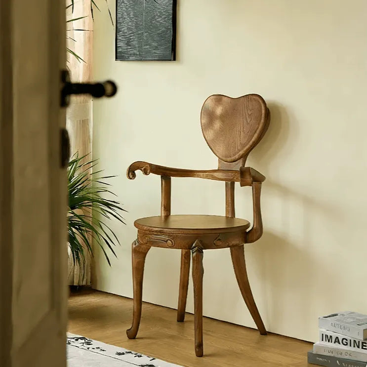 Sculptural Vintage Dining Chair with Heart Back and Hand-Carved Arms Main Product Image Image principale du produit